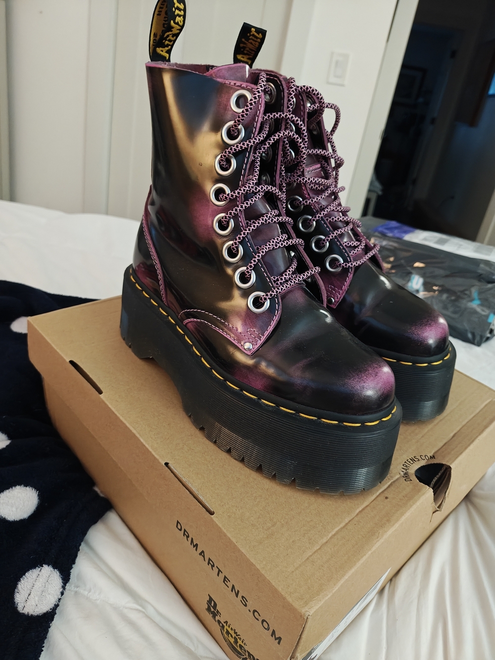 Dr. Martens Metallic Purple-Black Platform Lace-Up Boots - Picture 3 of 10